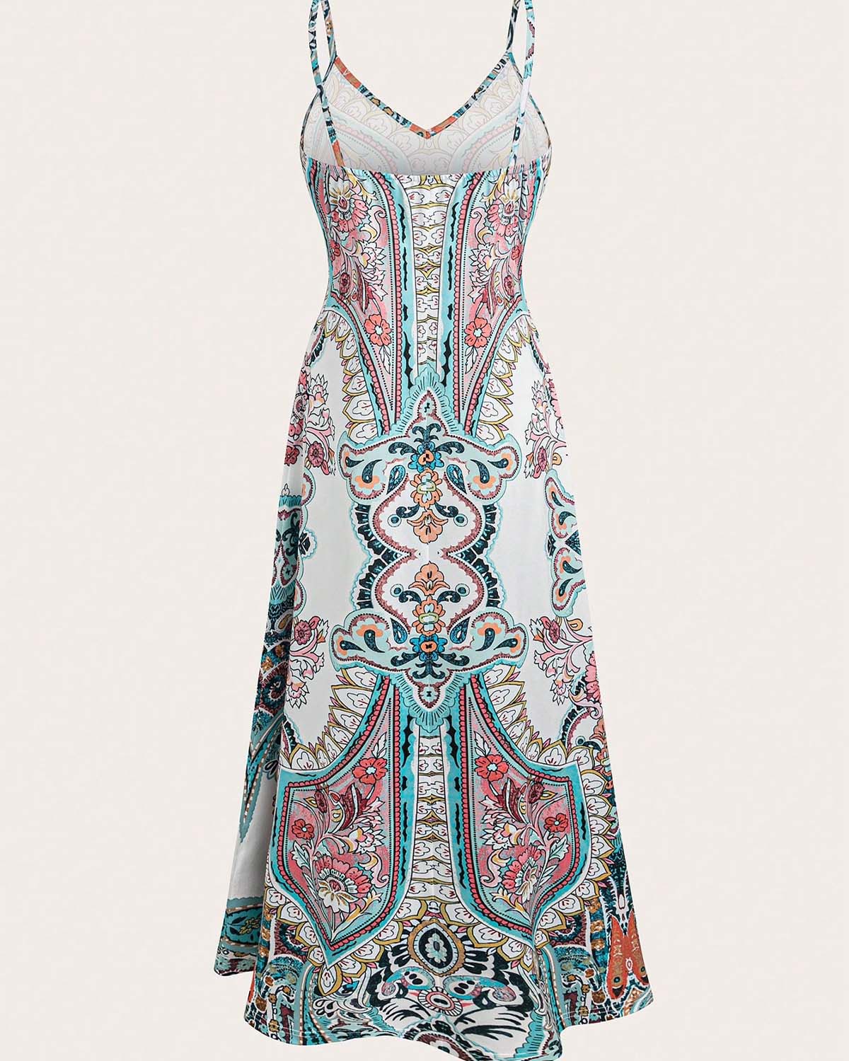 Women's Summer Paisley Floral Maxi Dress V Neck Loose Flowy Vacation Boho Long Sundress - Seldom Seen Styles