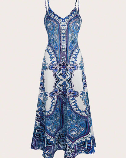 Robe longue d'été à imprimé cachemire et col en V pour femme, ample et fluide, style bohème, idéale pour les vacances