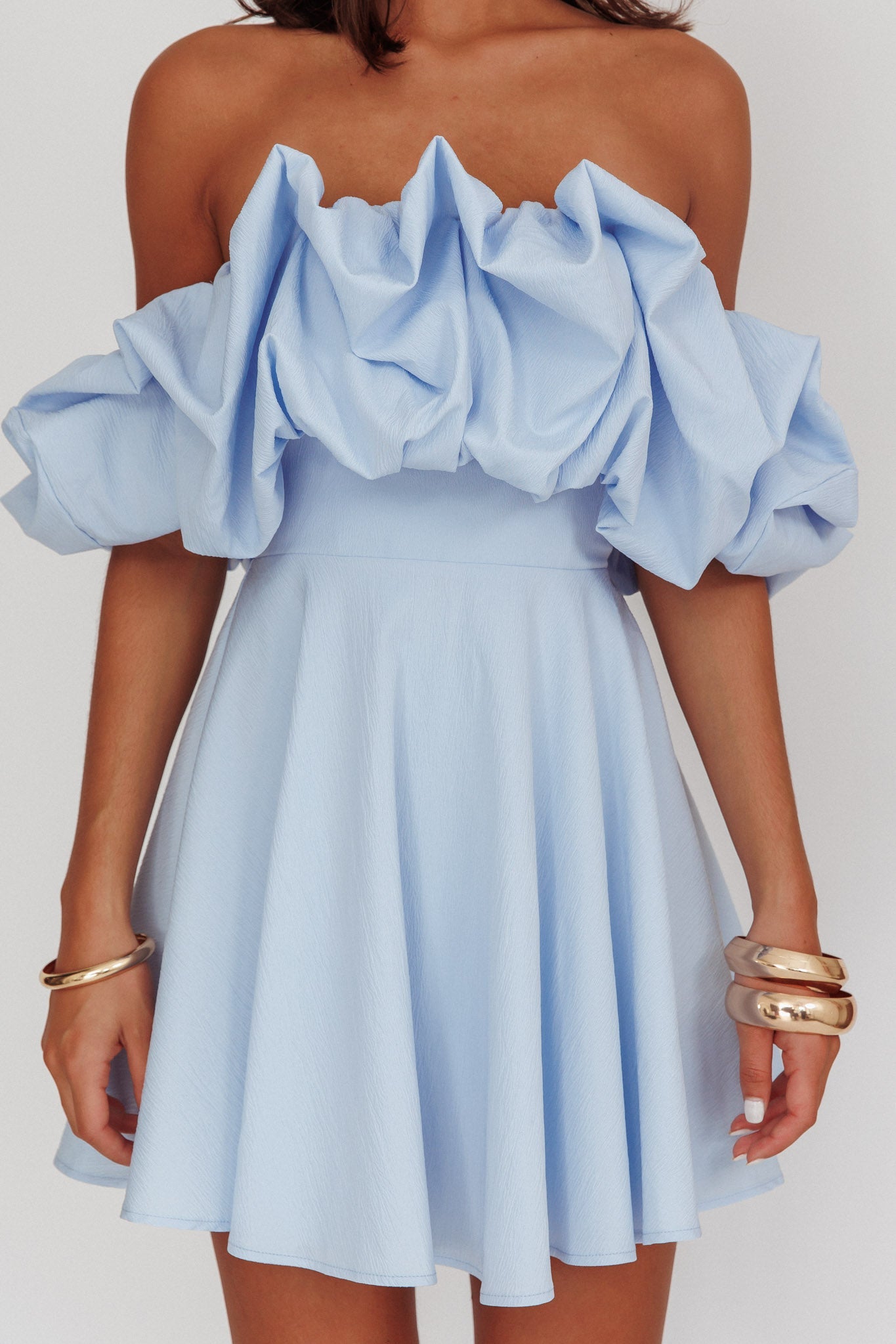 Kailynn Off-Shoulder A-Line Mini Dress Blue by Selfie Leslie