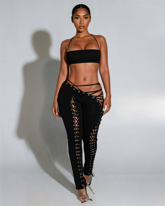 SORELA Crop Top & Lace-up Pants Set - Seldom Seen Styles