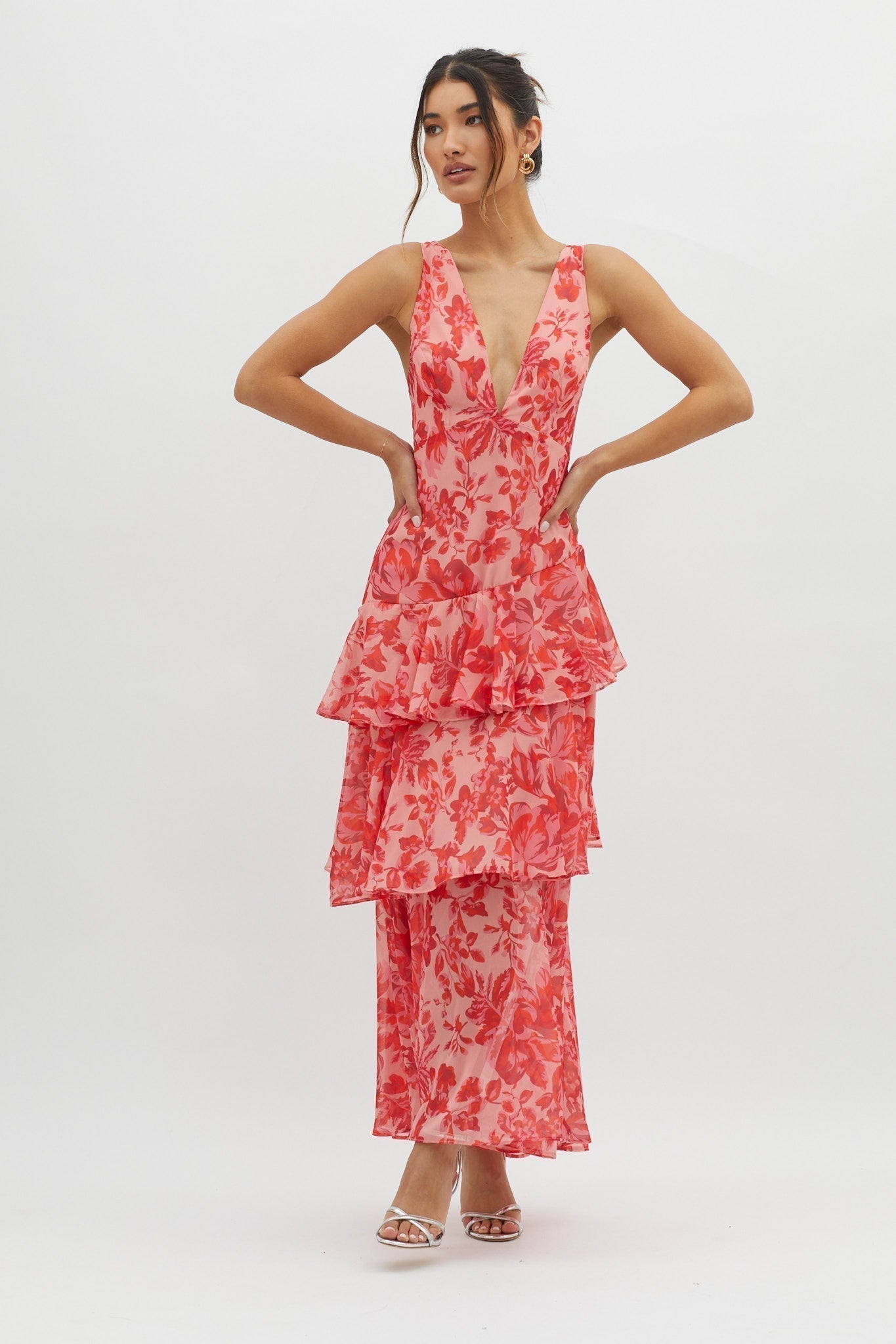 Women's Floral Tiered Maxi Dress Deep V Neck Ruffle Summer Party Dress - Seldom Seen Styles