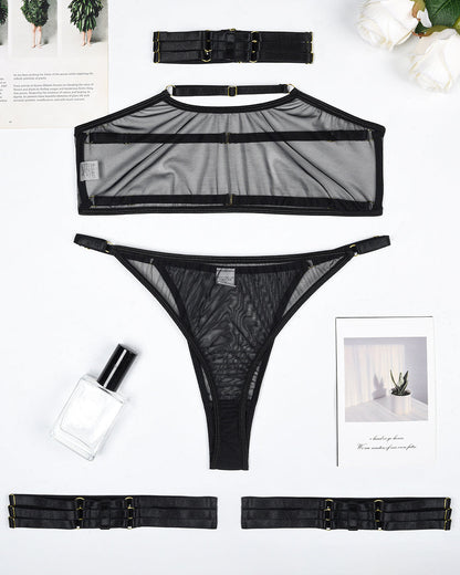 4 Piece Sheer Mesh Bra and Thong Set