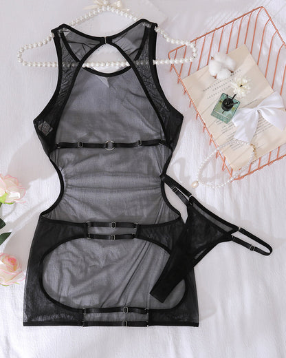 Mesh Backless Crotchless Mini Dress