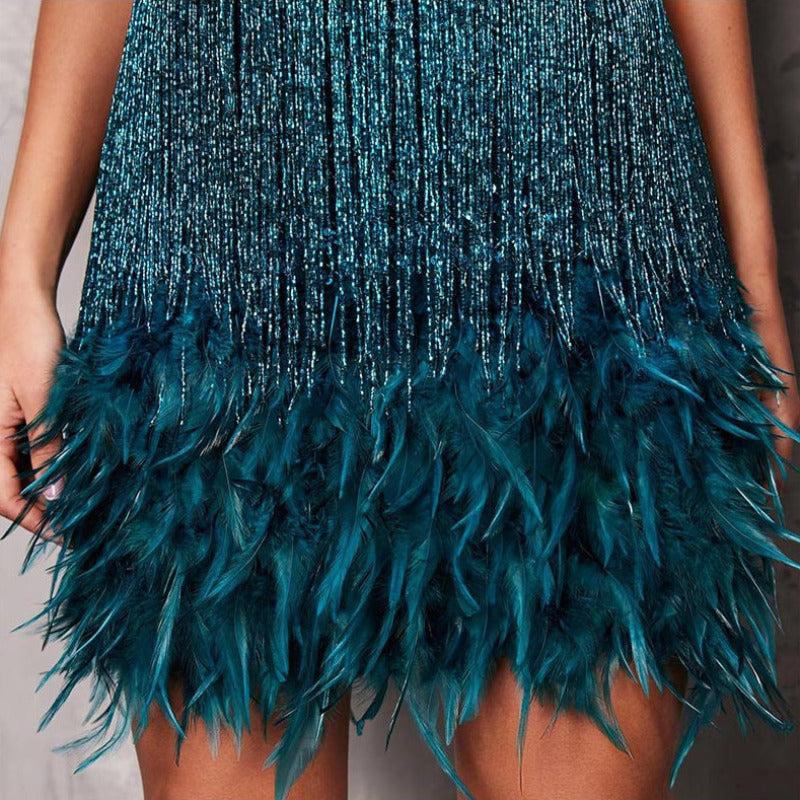 Sleeveless Fringed Sequin Feathered Mini Dress - Seldom Seen Styles