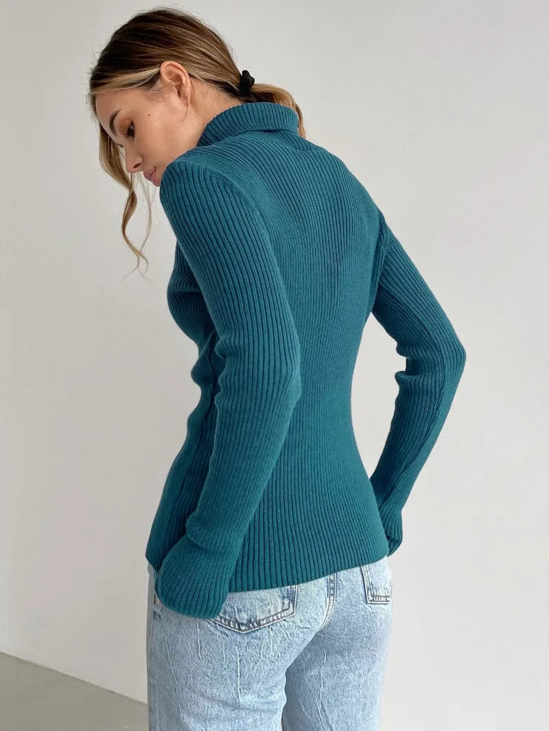 Bornladies Basic Turtleneck Dam Tröjor Höst Vinter Toppar Slim Dam Pullover Stickad Tröja Jumper Soft Warm Pull