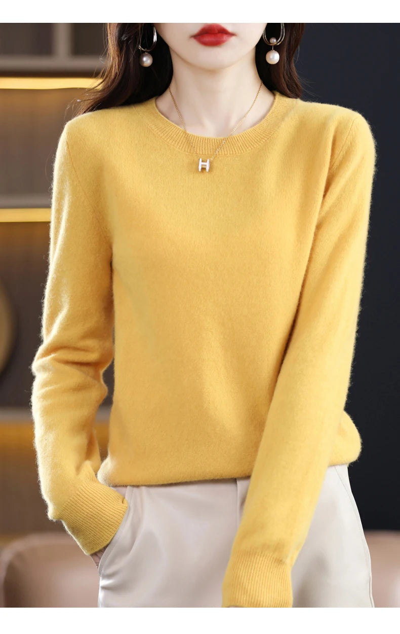 Women's 100% Pure Wool Cashmere Sweater O-Neck Pullover Knitted Casual Sweater Winter New  Long-Sleeved Warm High-Grade Jumper