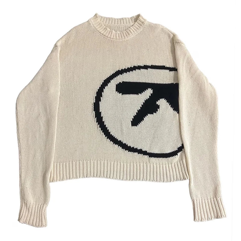 Damtröja Aphex Twin Knit Y2k hösttröja Långärmade toppar Vintage stickade kläder Jumper Streetwear Koreanska damkläder