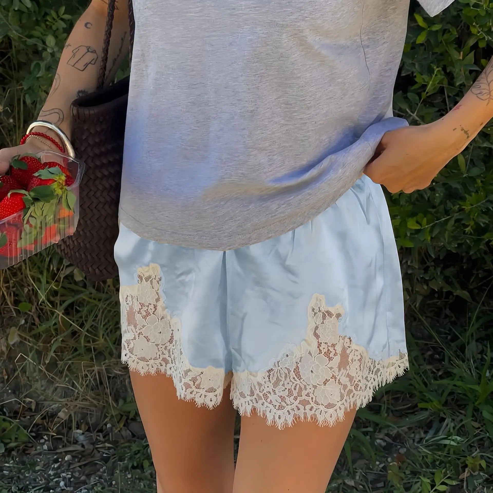 Cyflymder  New Lace Wide Shorts Design Temperament Fashion Casual Short Sleeves - Seldom Seen Styles