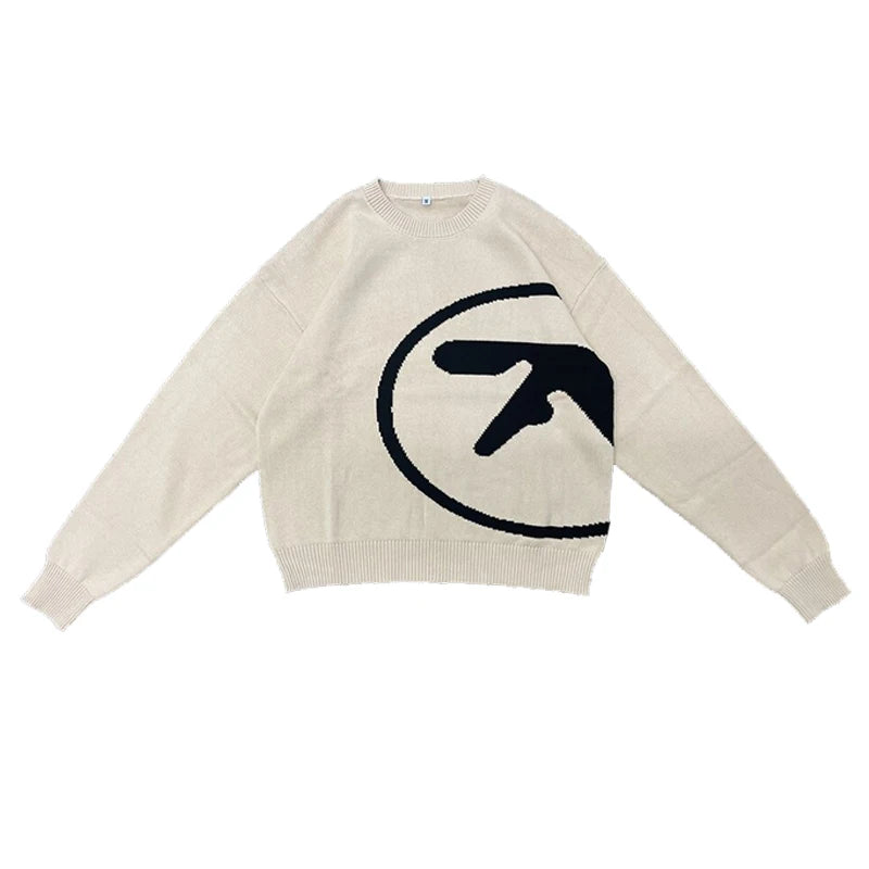 Damtröja Aphex Twin Knit Y2k hösttröja Långärmade toppar Vintage stickade kläder Jumper Streetwear Koreanska damkläder