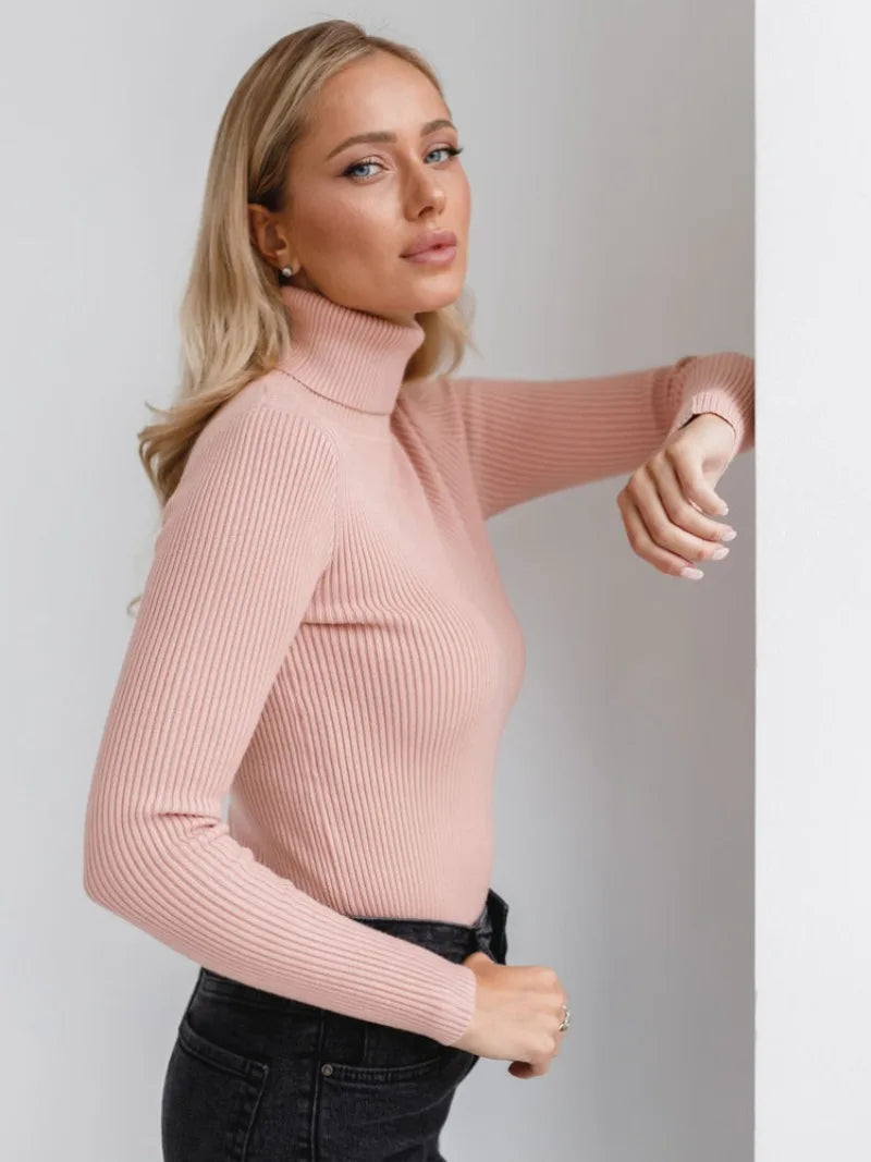 Bornladies Basic Turtleneck Dam Tröjor Höst Vinter Toppar Slim Dam Pullover Stickad Tröja Jumper Soft Warm Pull