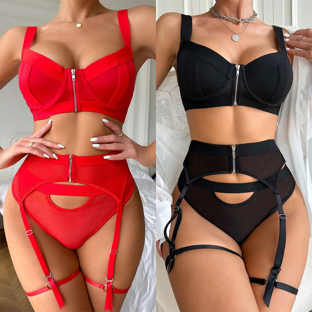 Sajiero Gothic Bandage Zipper Lingerie set - Seldom Seen Styles