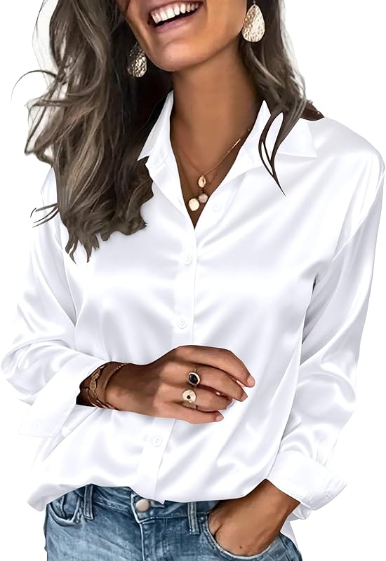 Satin Blouses for Women Silk Button Down Shirts Long Sleeve Business Casual Tops - Seldom Seen Styles