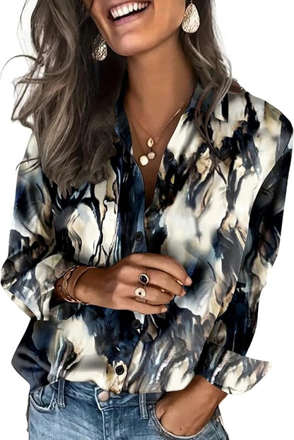 Satinblusen für Damen Seidenblusen Hemden mit Knöpfen Langarm Business Casual Oberteile