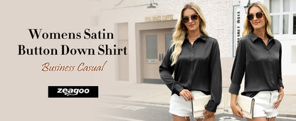 Satinblusen für Damen Seidenblusen Hemden mit Knöpfen Langarm Business Casual Oberteile