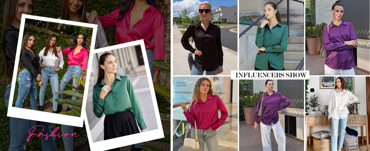 Satin Blouses for Women Silk Button Down Shirts Long Sleeve Business Casual Tops - Seldom Seen Styles