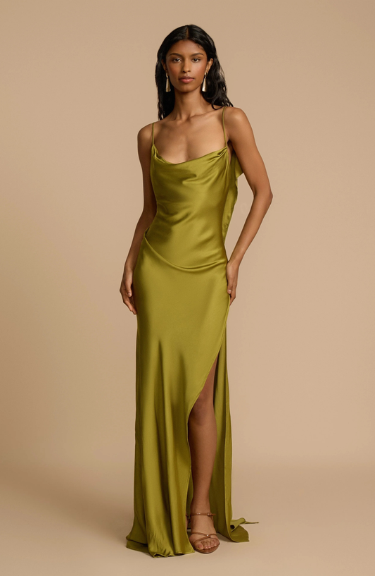 Satin Side High Slit Maxi Dress - Seldom Seen Styles