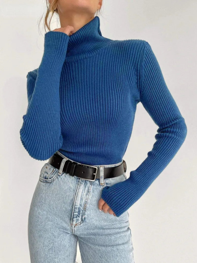 Bornladies Basic Turtleneck Dam Tröjor Höst Vinter Toppar Slim Dam Pullover Stickad Tröja Jumper Soft Warm Pull