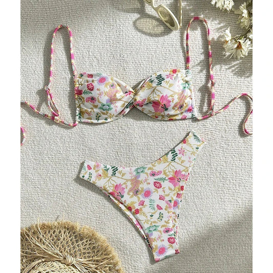 Cyflymder  Sexy Bikini Set Women Swimsuit Print Bandage Sexy Beach Biquinis New Summer Swimwear Fashion Holiday Beachwear Bikini Set