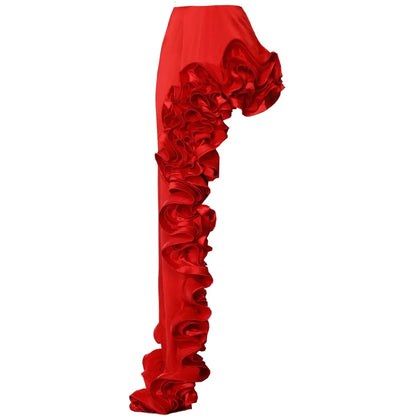 Red Flower Bodysuit and side slit maxi skirt