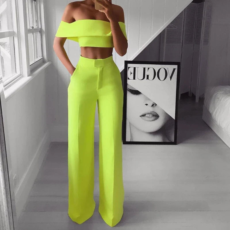 Off Shoulder Top and Pants Matching Set - Seldom Seen Styles