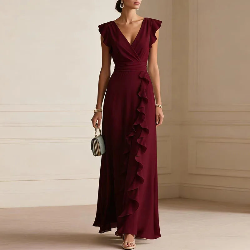 Patricia Ruffle Trim Maxi Dress - Seldom Seen Styles