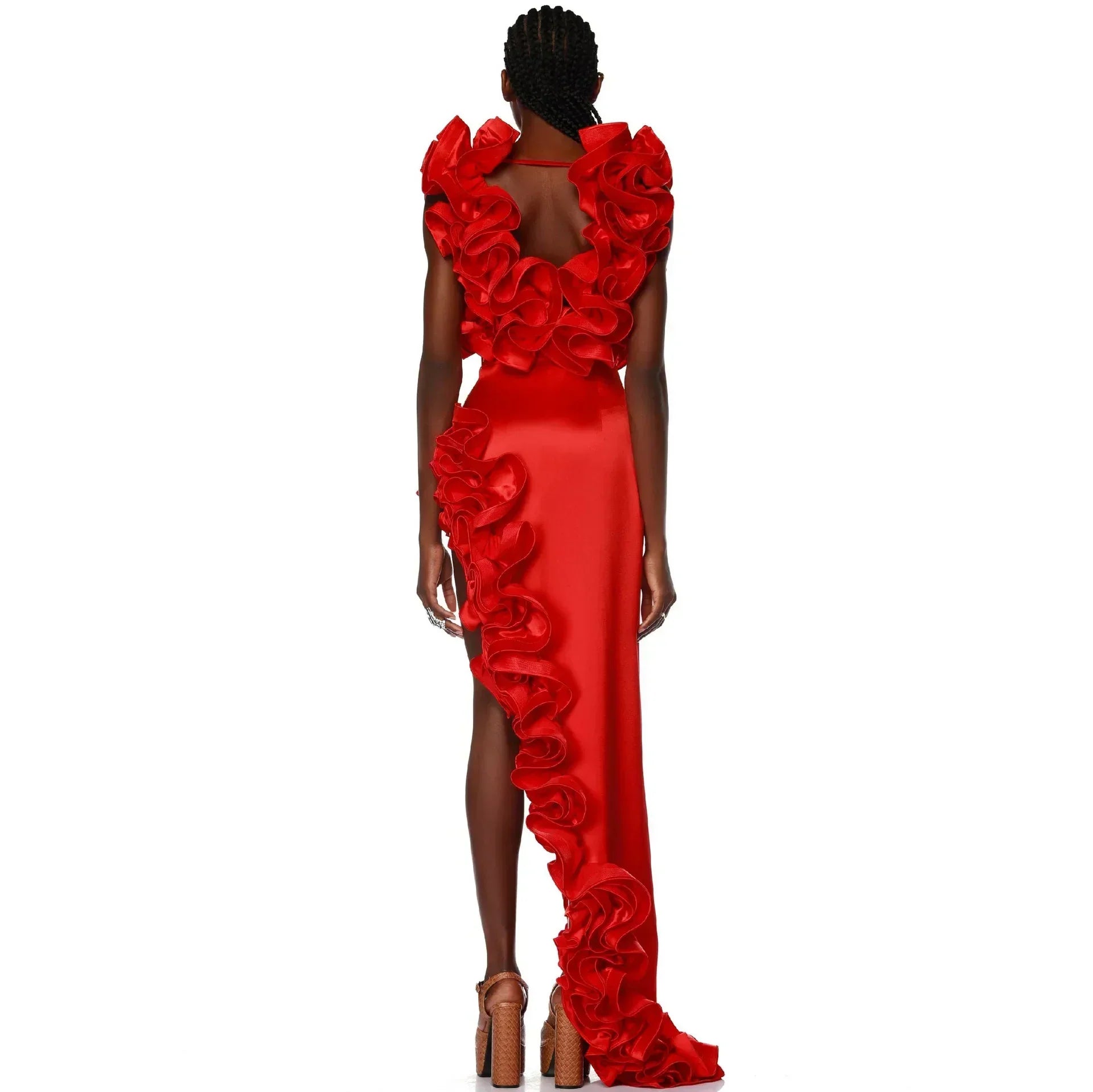 Red Flower Bodysuit and side slit maxi skirt - Seldom Seen Styles