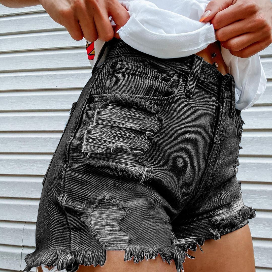 FashionSierra - Women's High Street INS Net Red Playful Girl Pattern Printed Denim Shorts - Seldom Seen Styles
