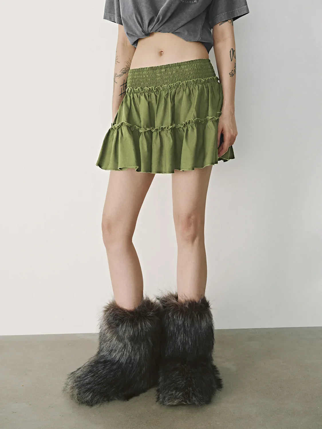 Cyflymder  Elegant Womenswear High Waist Elastic Skort Pants Lined A-Line Short Skort Fashion High Quality Shirred Skort Mini Skirt - Seldom Seen Styles