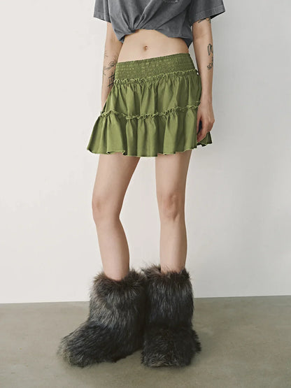 Cyflymder Élégante Jupe-short à Taille Haute Élastique pour Femme, Doublée, Coupe Évasée, Mode, Qualité Supérieure, Jupe Courte Fronsée