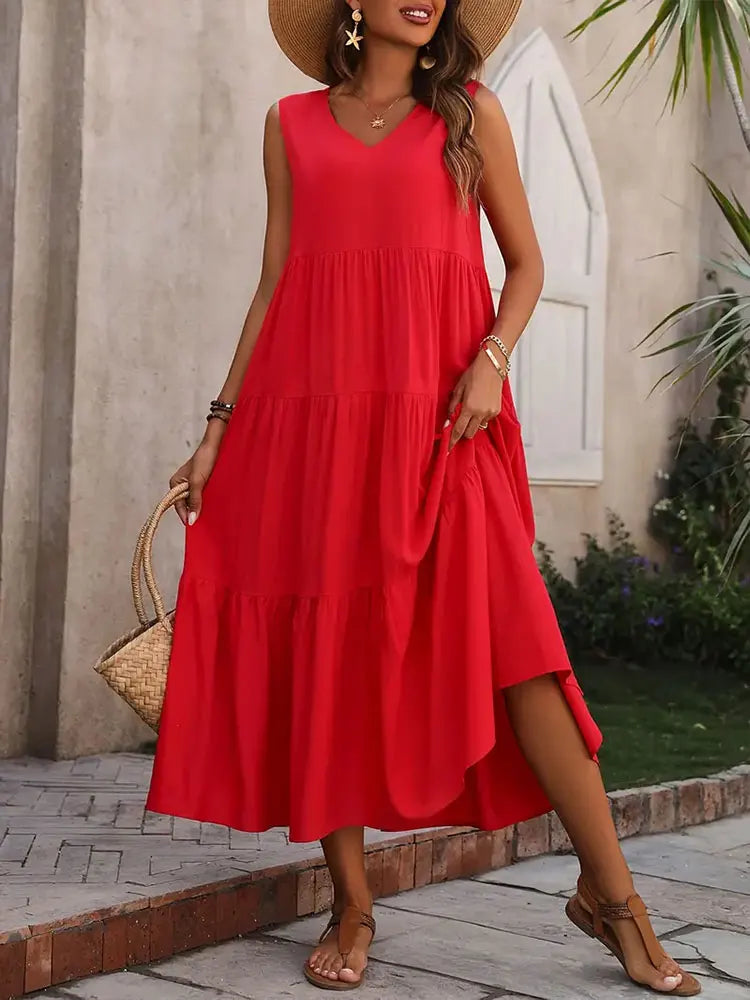 Women’s Dress | V-Neck Tiered Maxi - Seldom Seen Styles