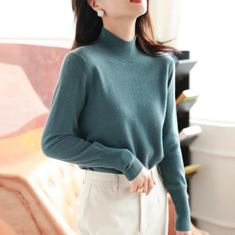 Herbst Winter Chic Bottom Pullover Frauen Mode Rollkragen Pullover Schlank Langarm Strickpullover Weiche Warme Pull Femme Top