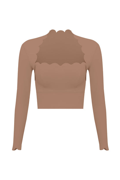 Scallop Cropped Long Sleeve Top