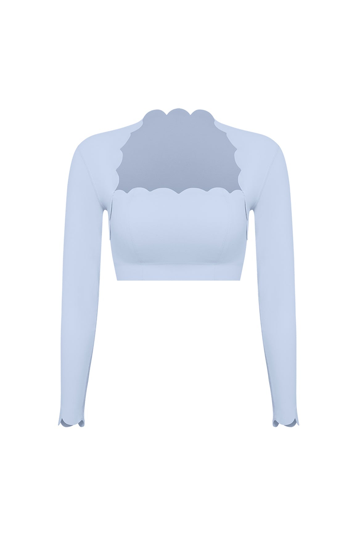 Scallop Cropped Long Sleeve Top | heavenlyblue | Mini Length | WISKII ACTIVE