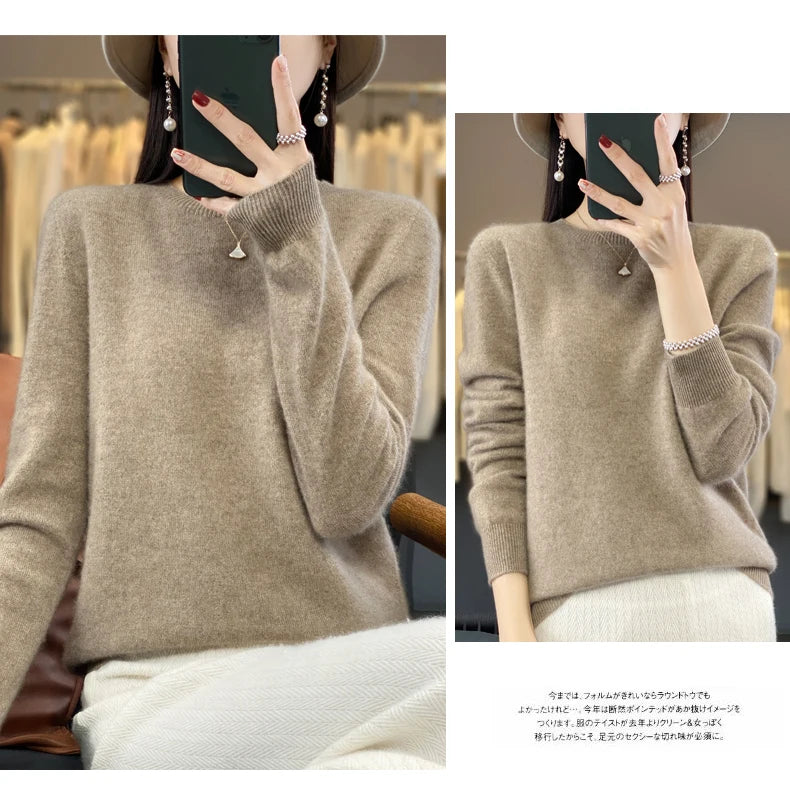 100 % Merinoull Tröja Dam O-ringad Cashmere Stickat Dam Pullover Höst Vinter Fritidskläder Enfärgad Mjuka kläder