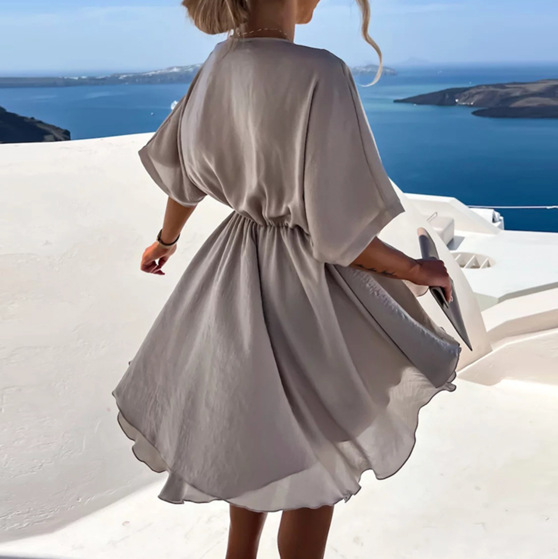 Women's Emerald Green Wrap Mini Dress Elegant V Neck Loose Vacation Party Dress - Seldom Seen Styles