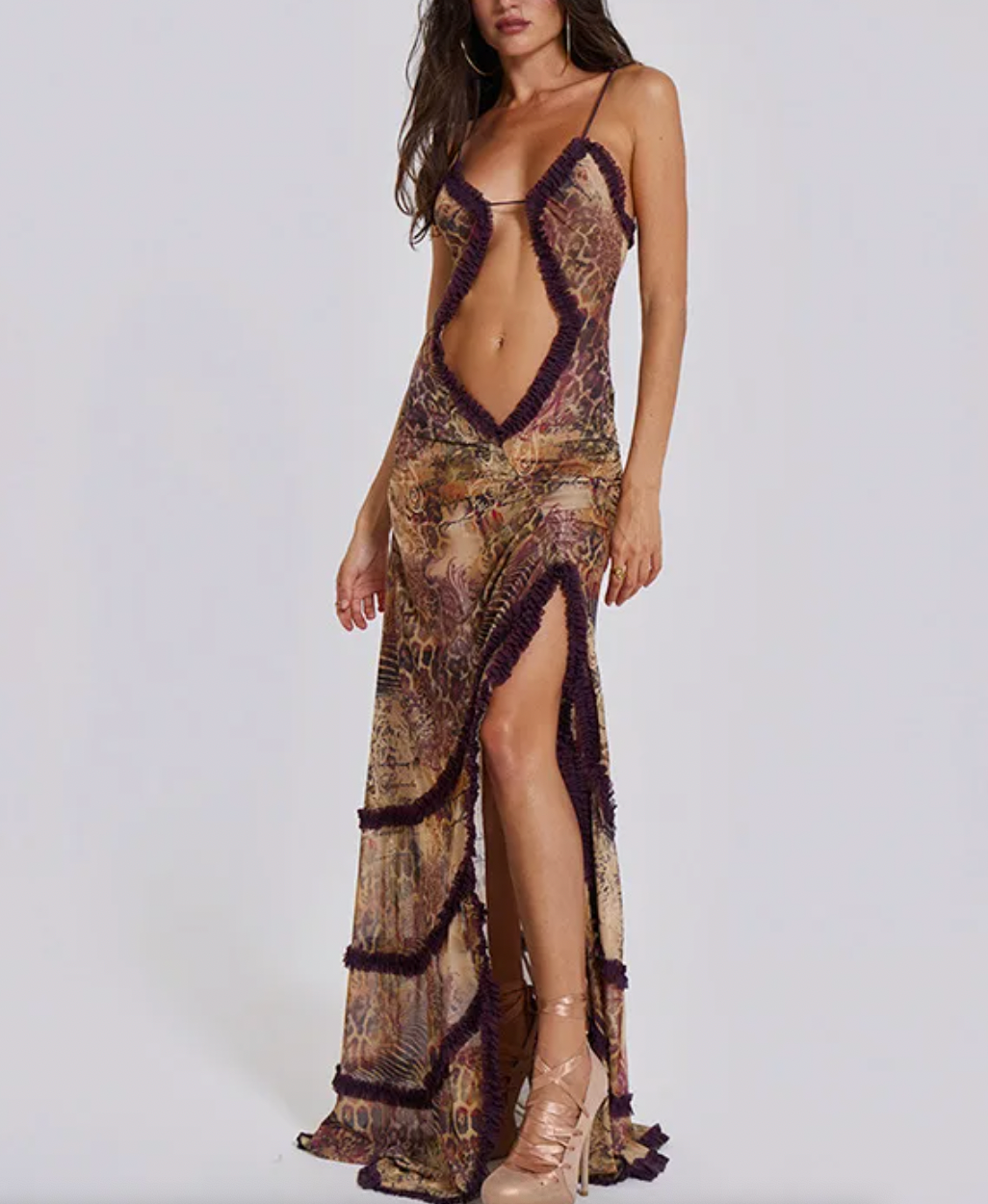 BRIT Y2K RUFFLE MAXI CUTOUT DRESS - Seldom Seen Styles