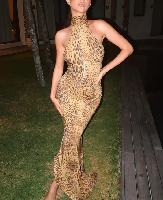 JELENA HALTER LEOPARD Y2K DRESS - Seldom Seen Styles