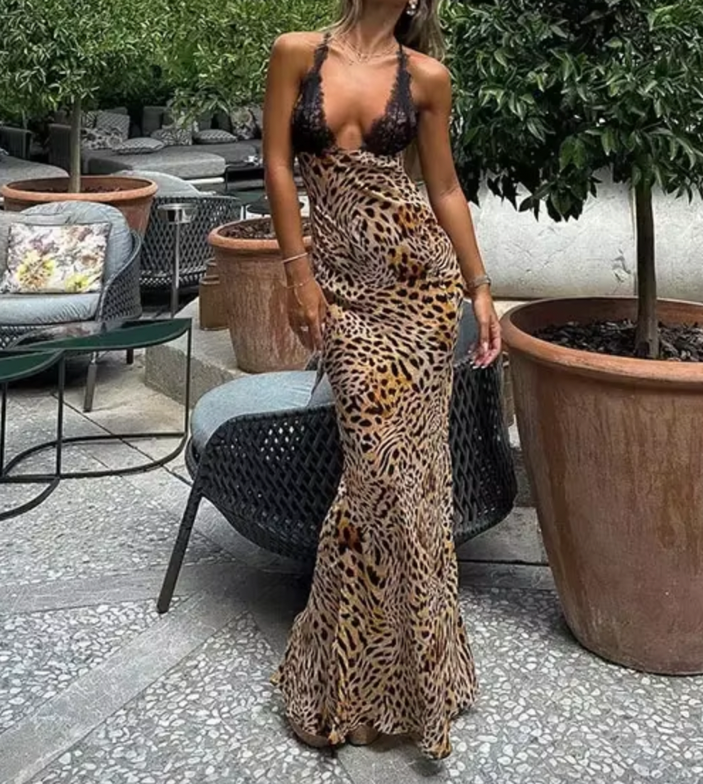HANNA LACE LEOPARD MAXI DRESS - Seldom Seen Styles