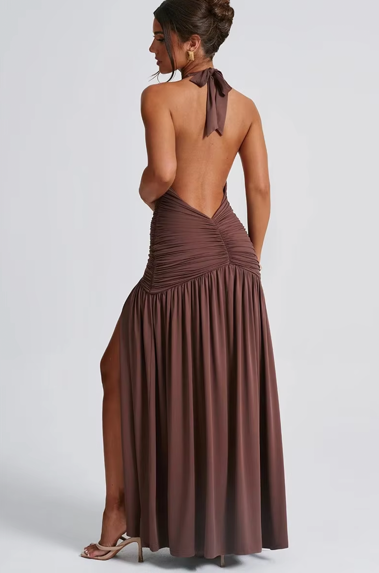 INNIS DEEP V NECK HALTER DRESS - Seldom Seen Styles