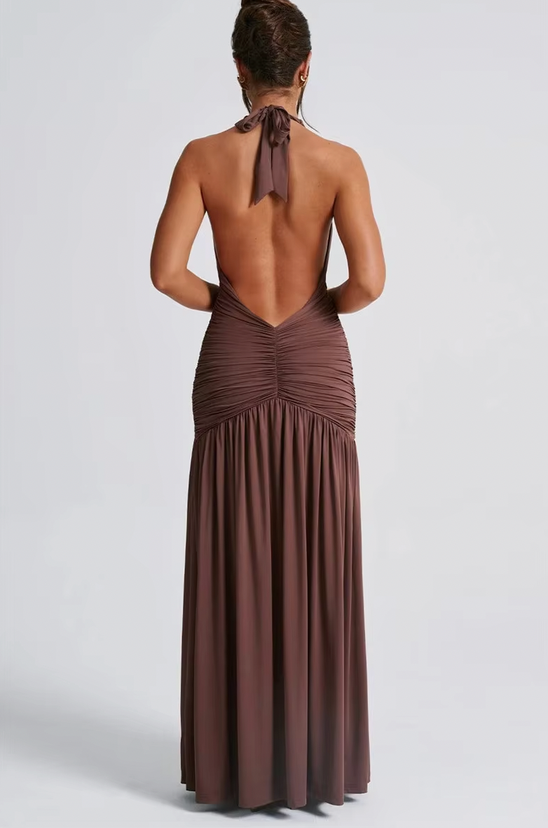 INNIS DEEP V NECK HALTER DRESS - Seldom Seen Styles