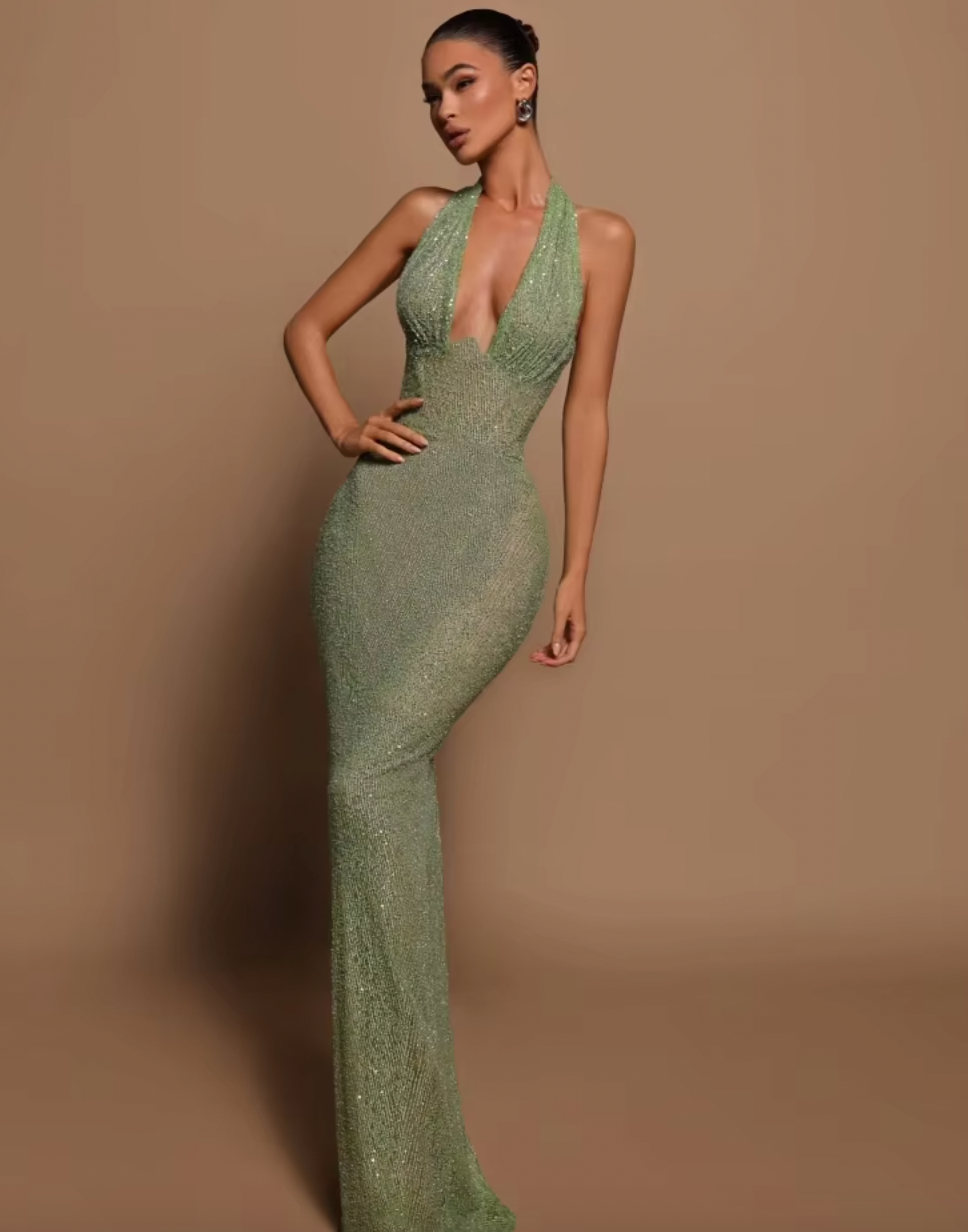 ROSE PLUNGE NECK SEQUIN GOWN - Seldom Seen Styles