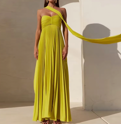 MELANI GRÜNES PLISSIERTES TRÄGERLOSES KLEID