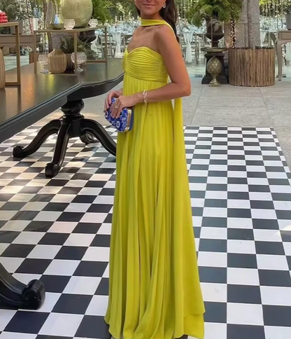 MELANI GRÜNES PLISSIERTES TRÄGERLOSES KLEID