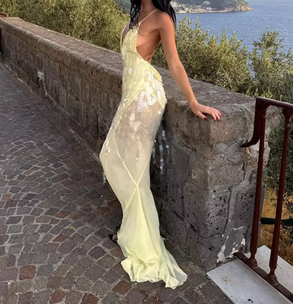 JANA SHEER SEQUIN V NECK DRESS