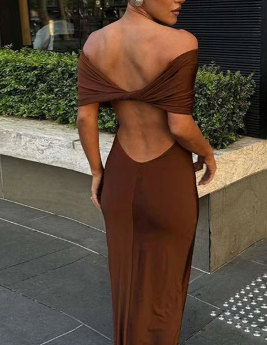 TESSI OFF THE SHOULDER OPEN BACK DRESS - Seldom Seen Styles