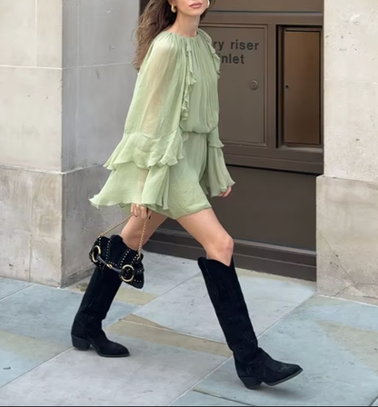 ROBE MINI EN MOUSSELINE À VOLANTS CHLOE