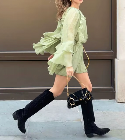 ROBE MINI EN MOUSSELINE À VOLANTS CHLOE