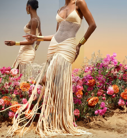 DELLA FRINGE MESH KLEID