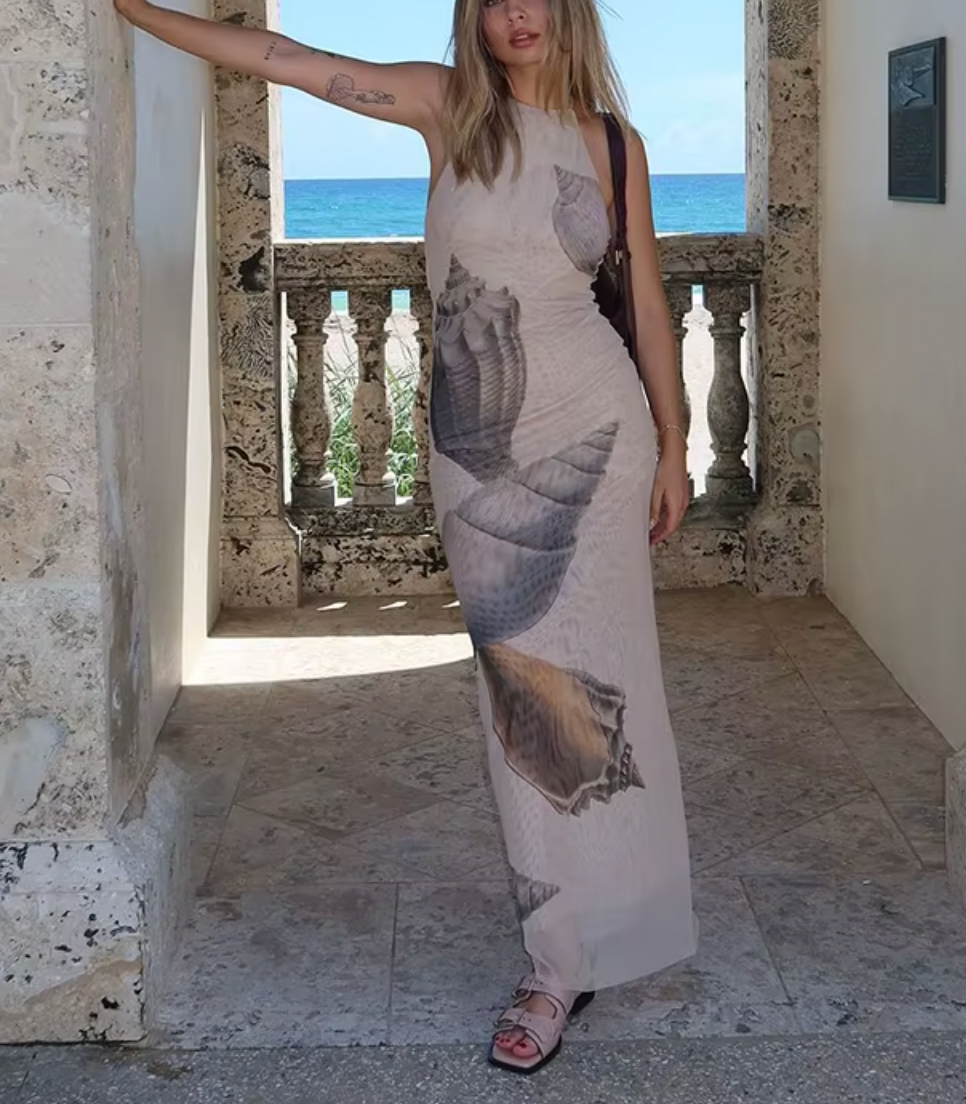 RAYA HALTER SEASHELL DRESS - Seldom Seen Styles