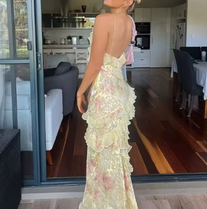 LORA MAXIKLEID MIT BLUMENMUSTER UND RÜSCHEN